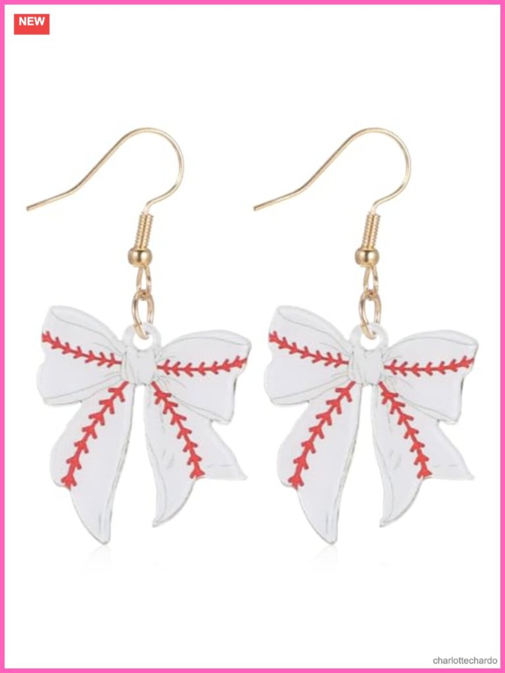 Acrylic Zinc Alloy Baseball Bow Dangle Earrings Women Jewelry